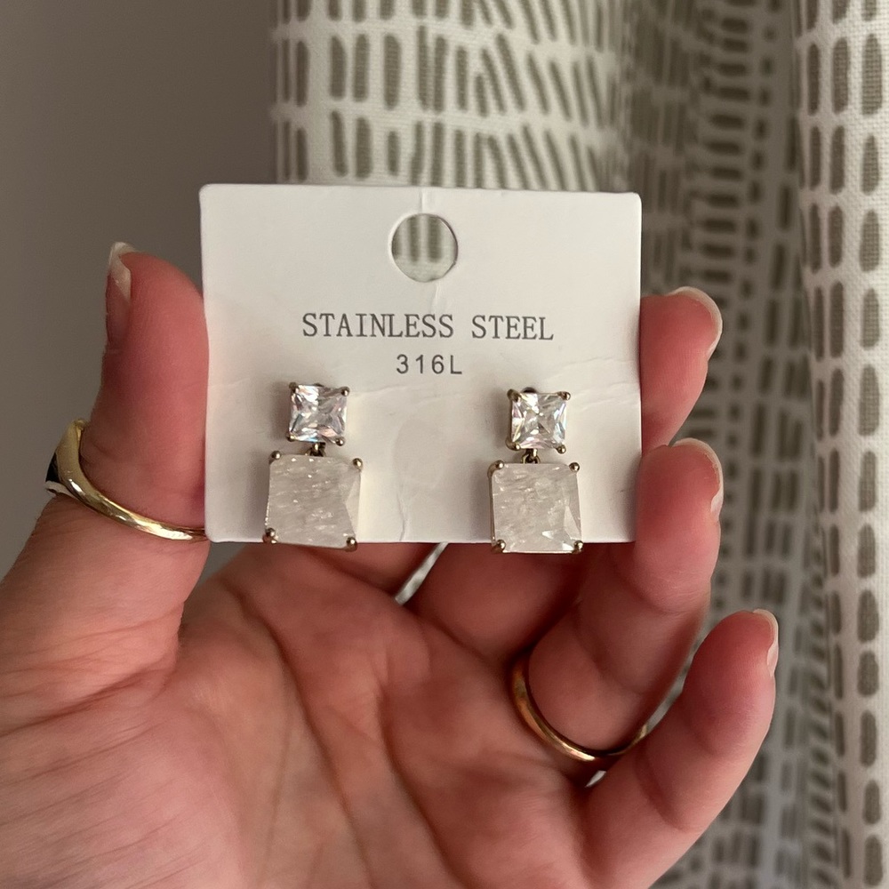 Square Stone Drop Earring